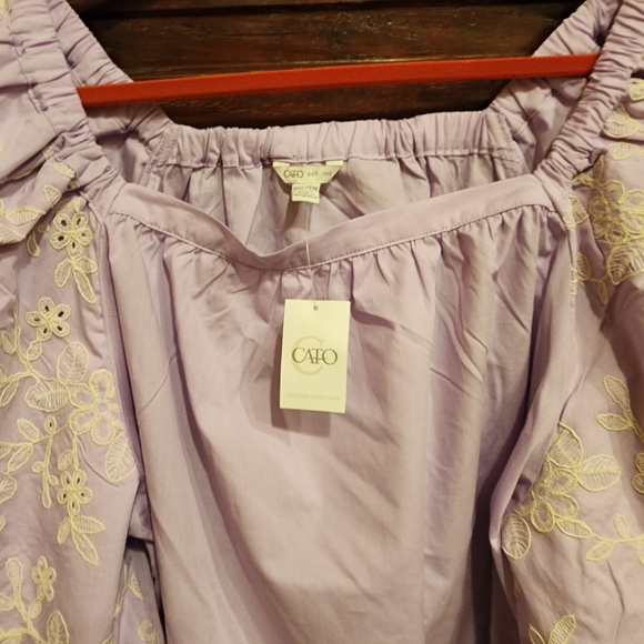 Eyelet Balloon Sleeve Top Shirt Blouse Lavender - Picture 8 of 9